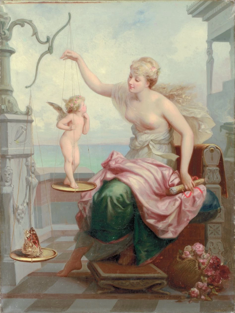 Pesare Cupido contro una farfalla